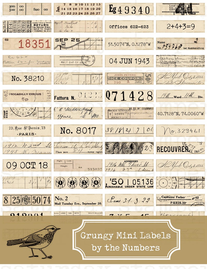 vintage number labels digital printable vintage ephemera etsy