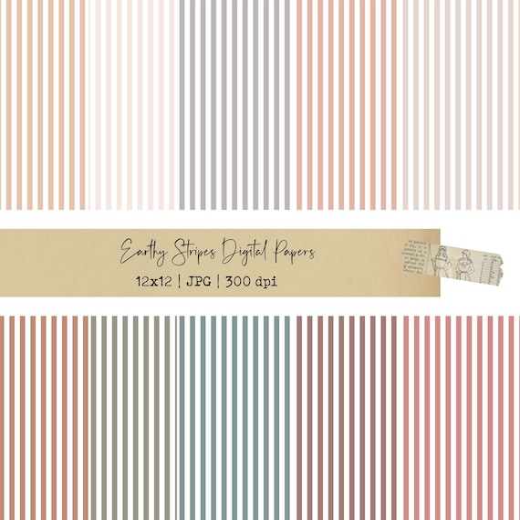 Striped Digital Paper, Earthy Stripe Paper, Digital Download, Scrapbook Paper, Patterned Paper, Digital Paper Pack, Junk Journal Papers