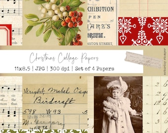 Vintage Christmas Collage Paper Junk Journal Ephemera Digital Download