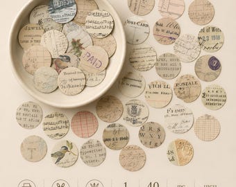 Círculos de estilo vintage, círculos de una pulgada, imprimibles digitales, etiquetas numéricas, artículos para diarios creativos, descarga instantánea.