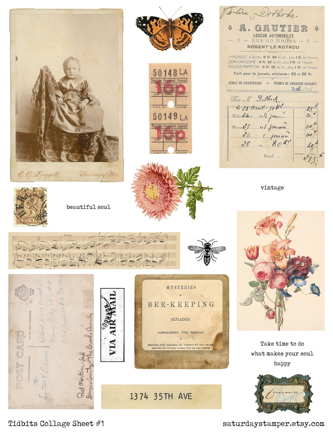 Printable Collage Sheet, Digital Printable, Vintage Ephemera, Labels ...