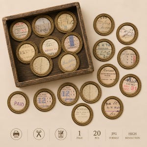 Vintage Printable Ephemera Frames, Round Paper Treasures for Junk Journals, Layering Embellishments, Ephemera Circles, Junk Journal