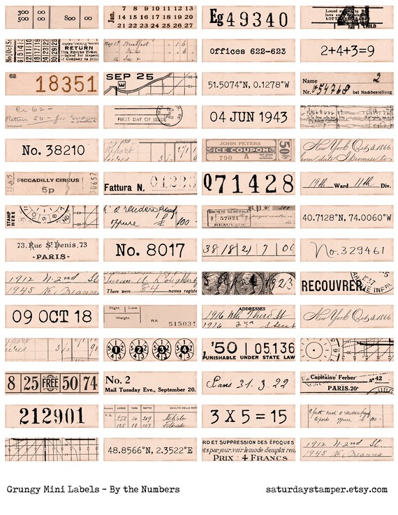 pastel vintage number labels printable ephemera for junk etsy