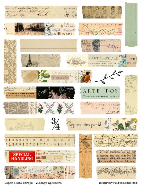 Buy Vintage Washi Tape Printable, Junk Journal Ephemera