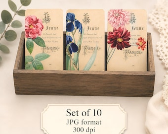 French Botanicals Journal Cards, Digital Printable, Vintage Botanicals, Junk Journal Ephemera, French Ephemera, Vintage Florals, Flowers