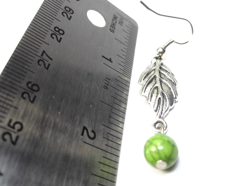 dangle earrings cheap jewelry Leaf charm drop earrings french hook earrings with green bead earrings