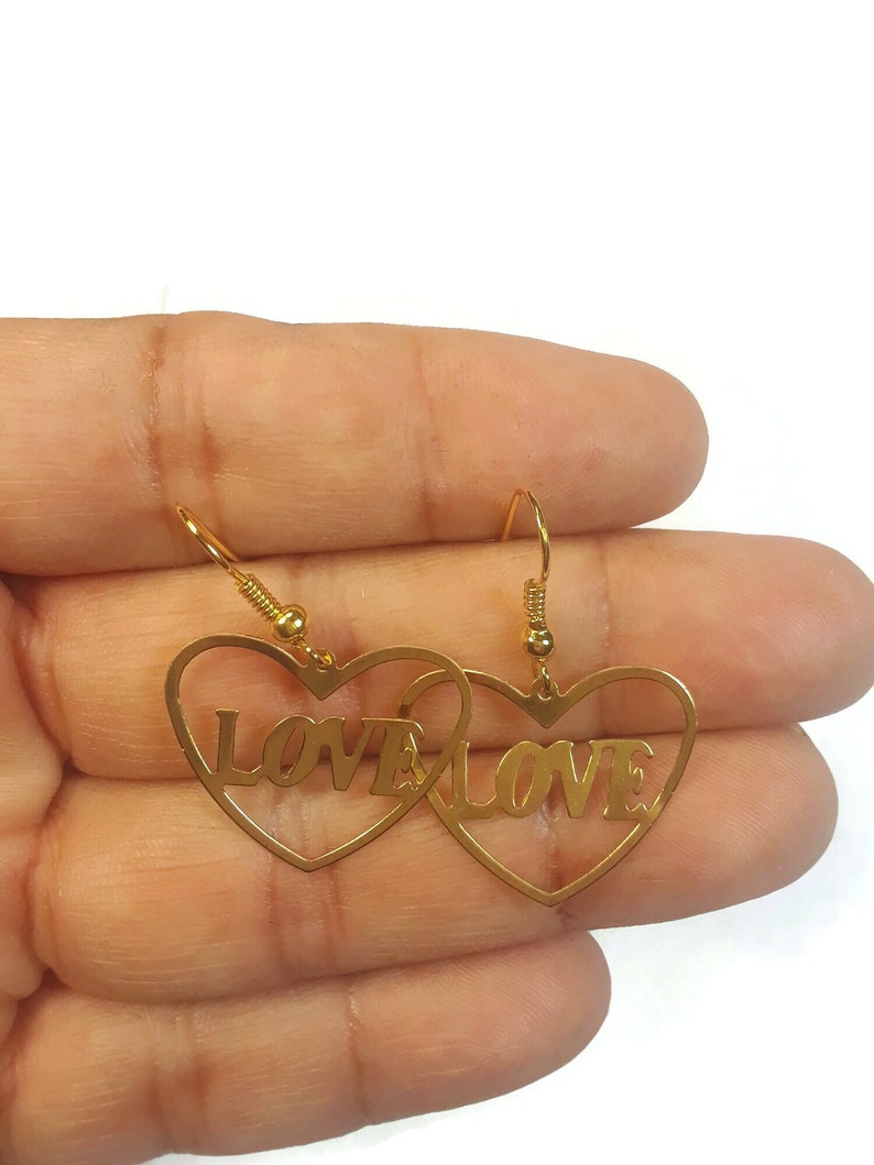 Heart love earrings cooper and brass earrings gold tone earrings plain or wbead cat eye simulated
