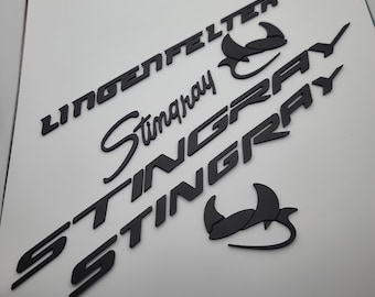 Letras CORVETTE con respaldo, emblema negro mate de repuesto Stingray C8
