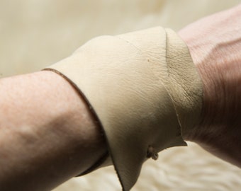 Cream Leather Wrap Cuff with Ties