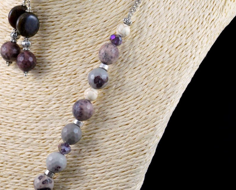 Faceted Cut Beads Mexican Lace Agate Beaded Necklace with Pendant and Earrings
