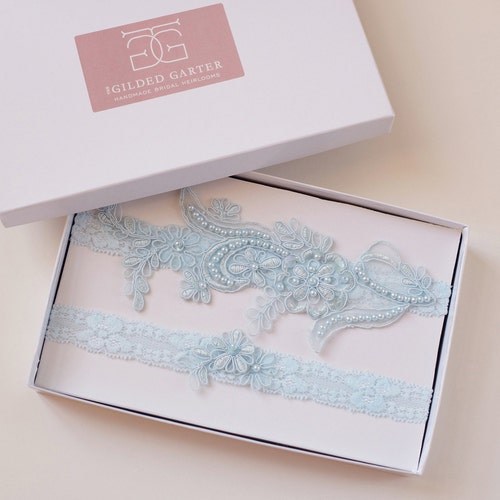Blue Lace Wedding Garter Set Blue Garter Set Lace Garter Etsy