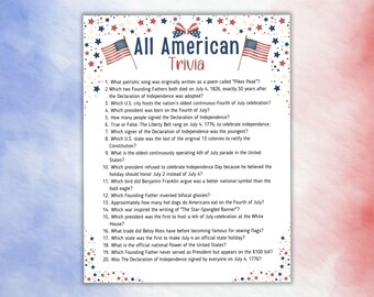 4th of July Trivia Game, USA Fun Facts Teen Party Game, Printable Patriotic Trivia Quiz, Office Party Ice Breaker Games, Pub Trivia