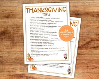 Thanksgiving Trivia Game, Teen Thanksgiving Party Game, Printable Ice Breaker, Girls Night Fun, Work Party Games, Holiday Trivia Quiz