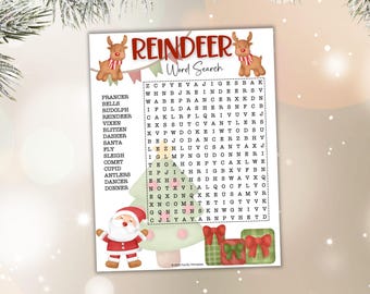 Reindeer Word Search Printable, Christmas Activity for Kids, Holiday Classroom Game, Winter Worksheet for Teachers, Homeschool Word Find