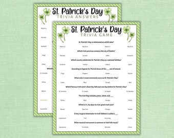 St. Patrick's Day Trivia Game, Printable Trivia Questions with Answers, Quiz Party Game, Ice Breaker, Holiday Trivia, Kids, Teens, Adults