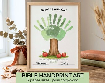 Back to School Christian Handprint Bible Verse, Printable Growing with God Handprint Art, Keepsake Preschool Handprint Craft, 2 Peter 3:18