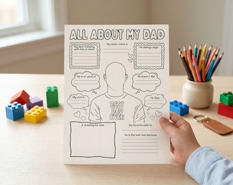 All About My Dad Questionnaire, Father's Day Printable Coloring Page, DIY Gift for Dad, Keepsake from Kids, Father's Day Coloring