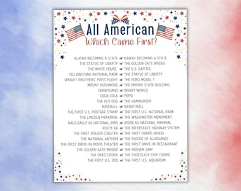 4th of July Which Came First, Printable Party Game for July Fourth, Patriotic Family Trivia Night, Office Ice Breaker, Trivia for Teens, PDF