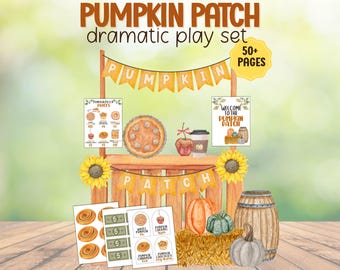 Pumpkin Patch Dramatic Play, Fall Classroom Decor, Pretend Play Printables with Play Food and Play Money, Preschool Playroom