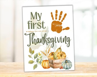 My First Thanksgiving Handprint Craft, Fall Handprint Art, Homeschooling Art, Baby's First Thanksgiving, DIY Fall Decorations, Daycare Craft