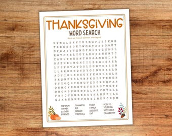 Thanksgiving Word Search, Fall Class Party Game, Family Holiday & Friendsgiving Puzzle, Turkey Day Word Find, November Worksheet