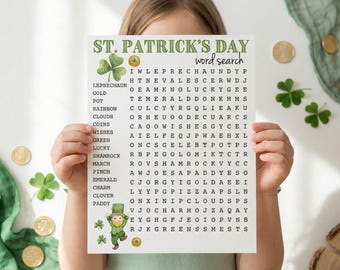 St. Patrick's Day Word Search, Easy Printable Word Find, March Classroom Worksheet, Kids Holiday Brain Game, Puzzle Party Activity
