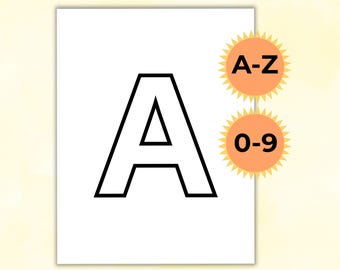Uppercase Letters Printable, Alphabet A-Z + Numbers 0-9, Capital Letter of the Week, Bulletin Board Letters, Full Page Print and Cut Letters