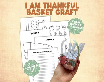 Thanksgiving Craft, Printable Thankful Basket Gratitude Activity, Fall Preschool Craft, DIY Fall Decorations, Thankful Activity, Coloring