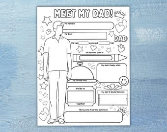 All About My Dad Printable, Father's Day Interview, Dad Questionnaire, Gift from Kids, Fun Family Keepsake, Color & Write Activity