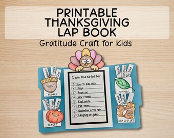 Thanksgiving Lapbook Printable, Gratitude Activity for Kids, No Prep Sunday School Craft, Thankful Worksheet & Poem, File Folder Game