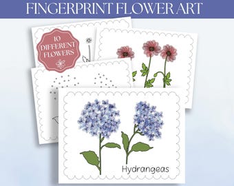 Easy Fingerprint Art Flowers, Spring Handprint Craft, Flower Painting Template, Mother’s Day Craft, Homeschool Nature Art