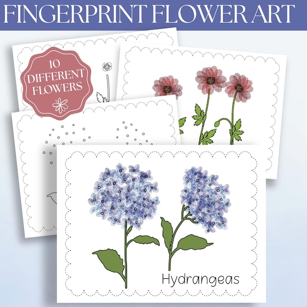 Easy Fingerprint Art Flowers, Spring Handprint Craft, Flower Painting Template, Mother’s Day Craft, Homeschool Nature Art