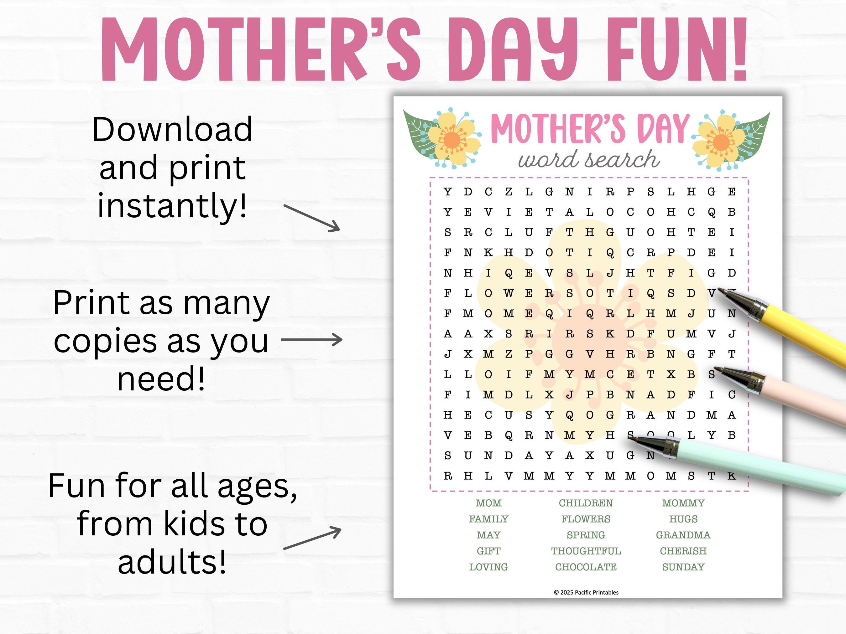 Mother's Day Word Search Printable, Word Find for Kids and Adults ...