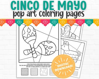 Cinco de Mayo Printable Coloring Pages: Fiesta Pop Art for Kids & Adults | Taco, Sombrero, Piñata PDF