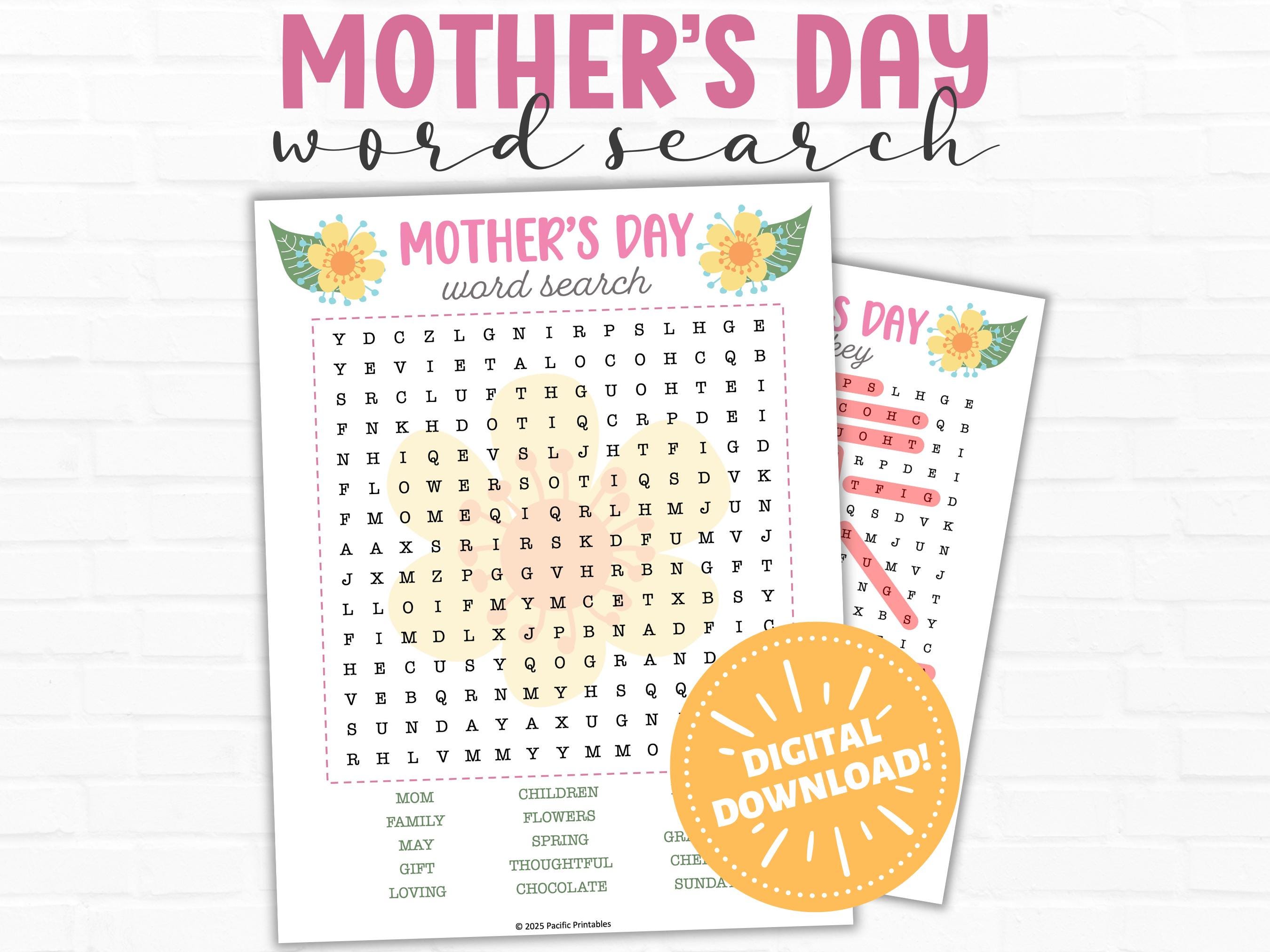 Mother's Day Word Search Printable, Word Find for Kids and Adults ...