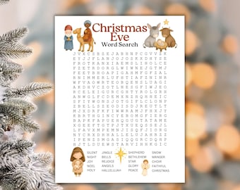 Christmas Eve Word Search Printable Game, Nativity Word Puzzle for Kids, Christmas Activity Sheet PDF,  Instant Download