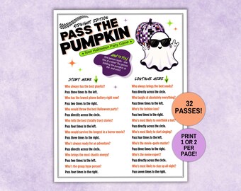 Teen Pass the Pumpkin Game, Halloween Party Printable, Pass the Prize, Left Right Game, Halloween Activity for Teens, Classroom Party Game