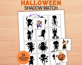Halloween Shadow Matching Game, Toddler Busy Book Printable, Fall Preschool Matching Worksheets, Memory Game, Visual Skills Ages 3-6