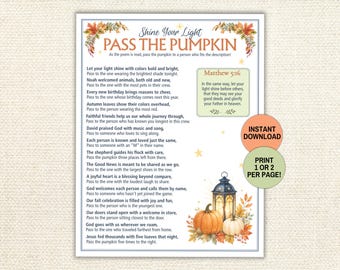Shine for Jesus Pass the Pumpkin Game, Matthew 5: 16 Bible Verse, Pass the Prize, Christian Halloween Church Games, Left Right Game PDF