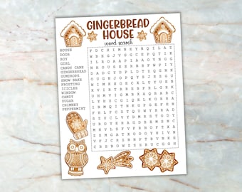 Gingerbread House Word Search Printable, Christmas Puzzle Game, Holiday Activity for Kids, Winter Break Worksheet, Instant Download PDF