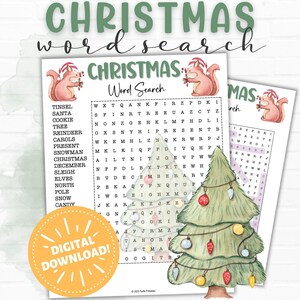 Christmas Word Search, Printable Word Find, Holiday Activity for Kids Teens Adults, Christmas Party Game, Instant Download