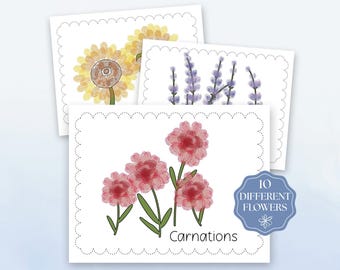 Flores de huellas dactilares para guardar como recuerdo, manualidades imprimibles de arte con huellas dactilares para niños, arte con huellas de manos para niños pequeños, regalo de recuerdo para preescolares, juego sensorial para preescolares