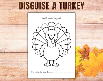 Disguise a Turkey Template, Printable Coloring Turkey, Disguise the Turkey Fall Coloring Page, Thanksgiving Activity Sheet, Disguise Project