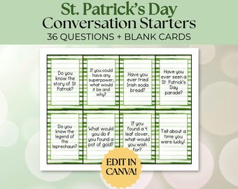 St. Patrick's Day Conversation Starters, Editable Conversation Cards, Friendship Skills Activity, Family Dinner Questions, Table Talk