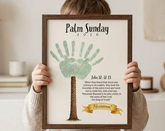 Palm Sunday Handprint Art, Holy Week Craft, Lent Printable, Bible Verse Copywork, Spring Handprint Keepsake, Preschool Handwriting Practice