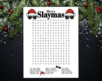 Merry Slaymas Word Search, Gen Alpha Slang Word Find, Xmas Party Game, Six Seven Tween Holiday Printable, Slumber Party, Staycation Activity