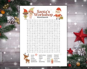 Santa's Workshop Word Search Printable – Christmas Activity for Kids, Fun Holiday Puzzle Game, Instant Download PDF, Classroom or Home Use