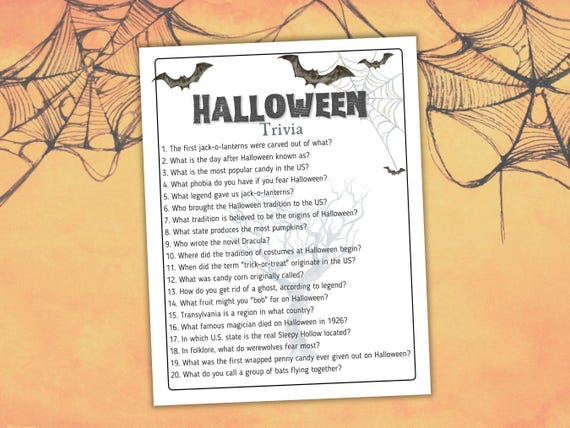 Halloween Trivia Game, Teen Halloween Party Game, Printable Spooky Ice Breaker, Girls Night Fun, Work Party Games, Holiday Trivia