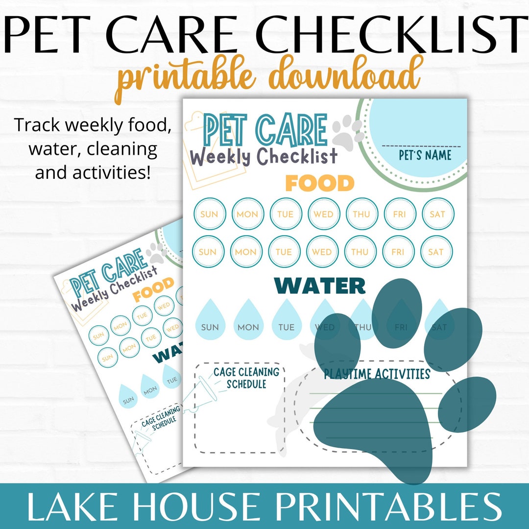 Animal Care Sheets, Printable Weekly Pet Care Tracker, Pet Sitter Notes