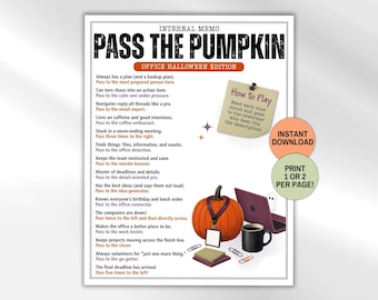 Pass the Pumpkin Game, Office Halloween Party Games, Printable Left Right Game, Office Team Building, Pass the Prize, Ice Breaker Games